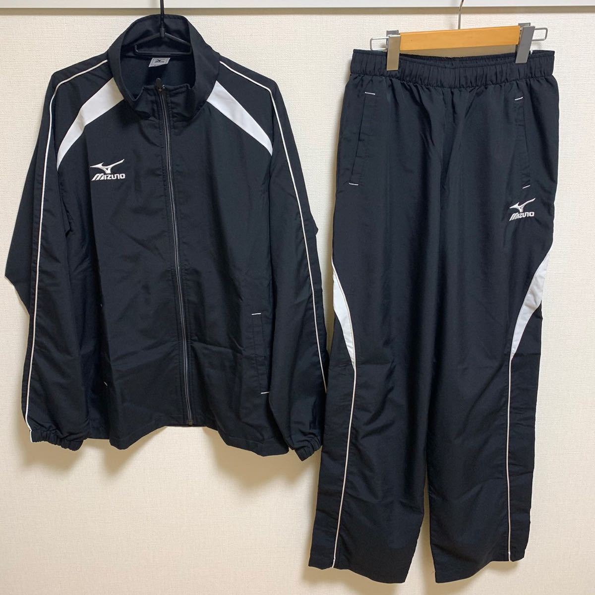 【美品 XL相当】MIZUNO ジャージ 上下セット 薄手 ミズノ スポーツウェア トレーニングウェア 陸上 サッカー ブラック 黒