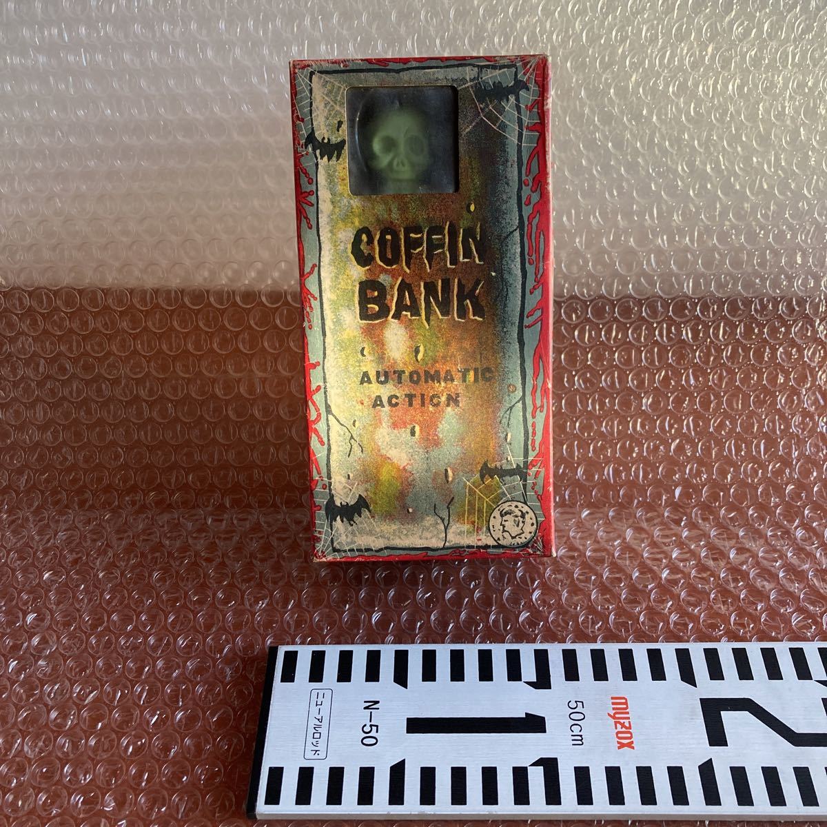 可動品 日本製 COFFIN BANK 貯金箱 ゼンマイ ブリキ 骸骨 ガイコツ 