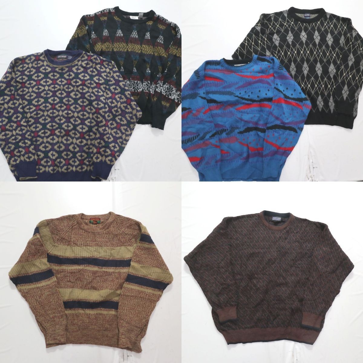 ◎デザインニット set アクリル100％ 総柄 他 (メンズL/XL) 6枚セット まとめ売り 古着卸 1円スタート 最落なし MK7740