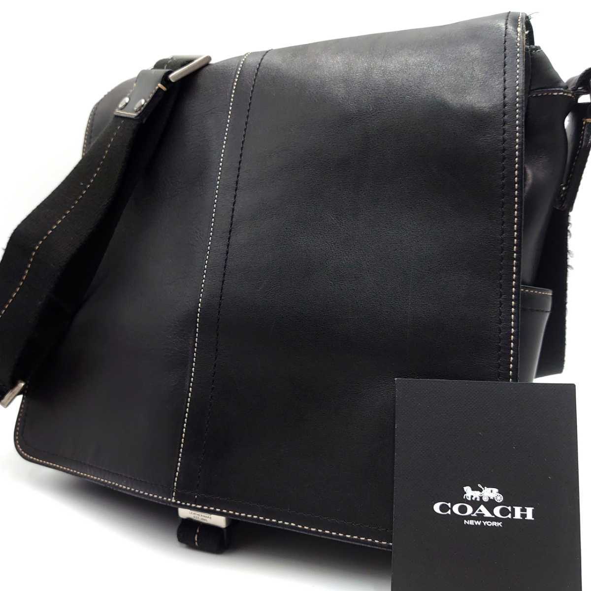 1円【美品】COACH コーチ トランスアトランティック メンズ メッセンジャーバッグ ショルダーバッグ ビジネス A4可 レザー ブラック