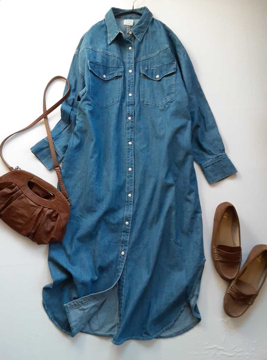 coen コーエン 2022SS デニム シャツ マキシ ワンピース
