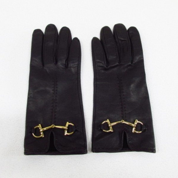☆着物10☆ 1円 GUCCI グッチ レザー 手袋 グローブ ダークブラウン系