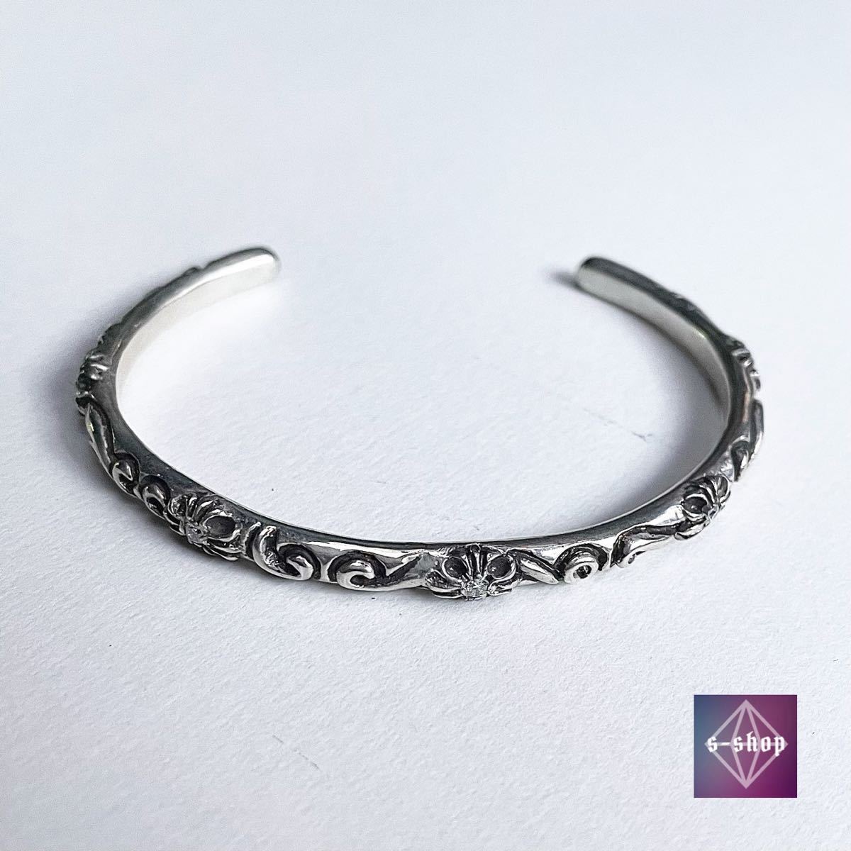 1円スタート クロムハーツ シルバー sbtバングル パヴェダイヤ 5pダイヤ ブレスレット 美品 アクセサリー ジュエリー chrome hearts