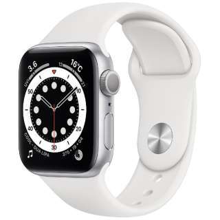 【美品】Apple Watch Series 6(GPSモデル)MG283J/A 40mmシルバーアルミニウムケースとホワイトスポーツバンド