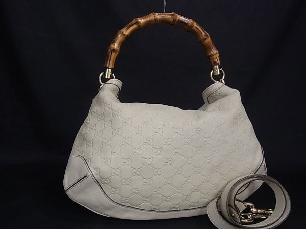 1円 GUCCI グッチ 169961 バンブー グッチシマ 2WAY ハンドバッグ ショルダー 肩掛け 手提げかばん レディース ベージュ系 AG8674ネZ