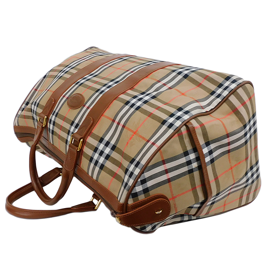 バーバリー ノバ チェック ブラウン ボストンバッグ キャンバス レザー BURBERRY（バーバリー） ノバチェック シャドーホース ボストンバッグ