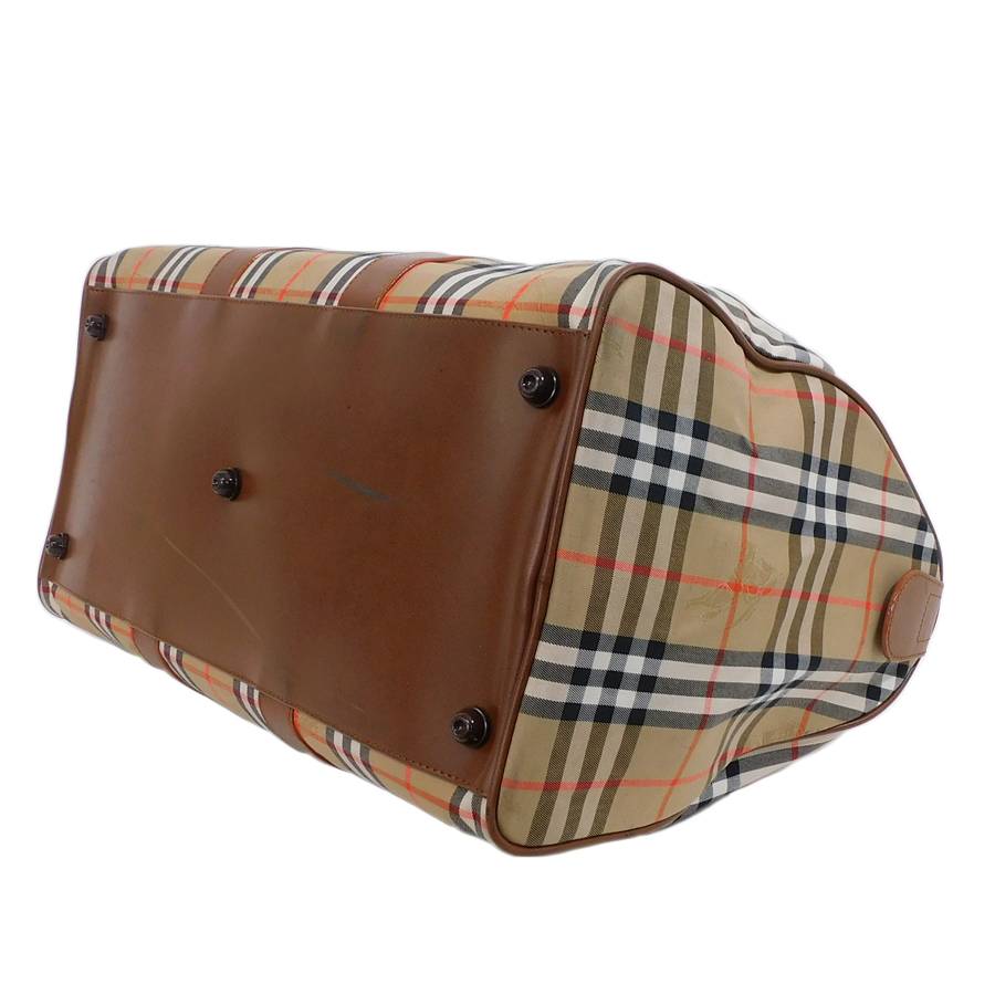 バーバリー ノバ チェック ブラウン ボストンバッグ キャンバス レザー 良品】BURBERRY ノバチェック ボストンバッグ キャンバス ブラウン系