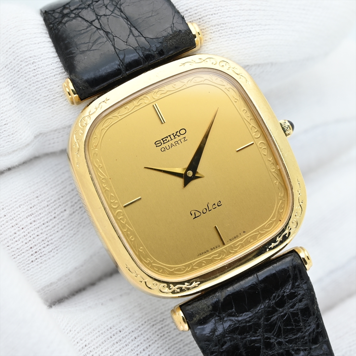 セイコー/ドルチェ□1983年製造 14K/SS 純正ワニベルト付 9520-5080