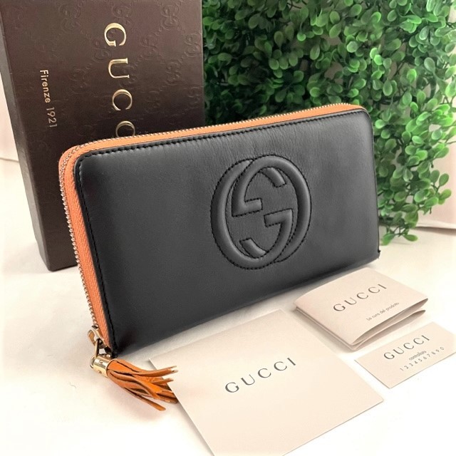 1円 極美品 グッチ GUCCI ソーホー インターロッキングGG オレンジ 