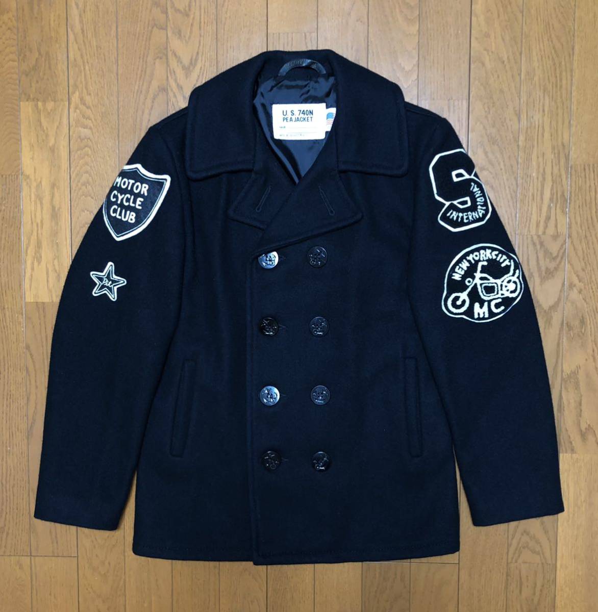 38 美品 SCHOTT 753US Pコート スリム タイト レッド 赤 良品 Schott  