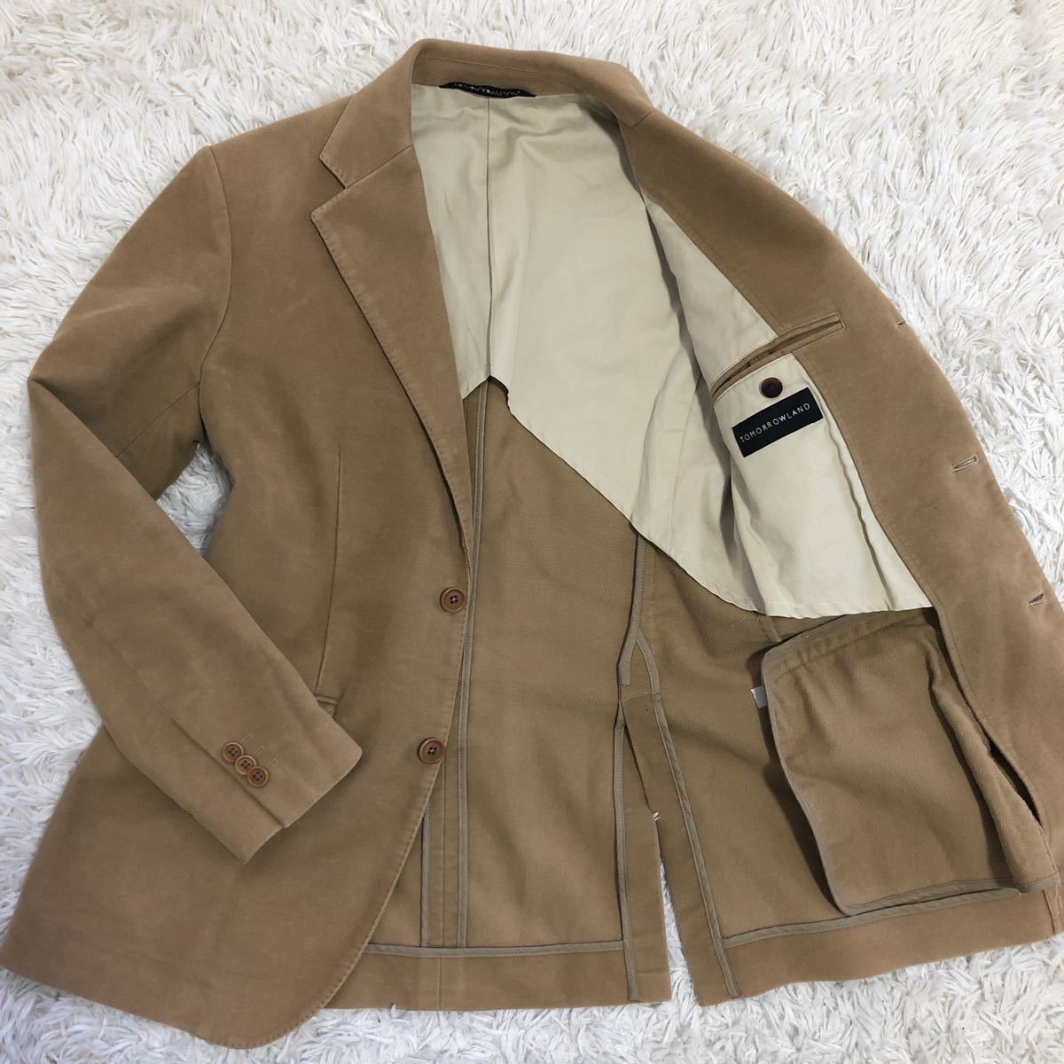 希少TOMORROWLAND テーラードジャケット トゥモローランド ウールジャケット キャメル ベージュ 2B 総裏 サイズ　極美品