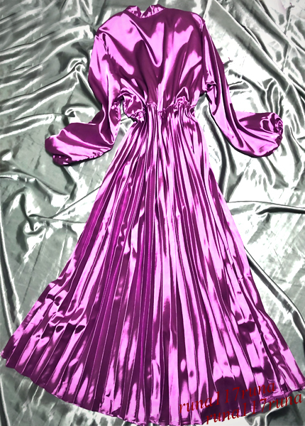 【お得，得価】 大きいサイズ メンズ様 超光沢サテン 超ツルツル 超すべすべ シャツ ブラウス＆スカート プリーツ ロング 清楚 女装 衣装 フェチ♥