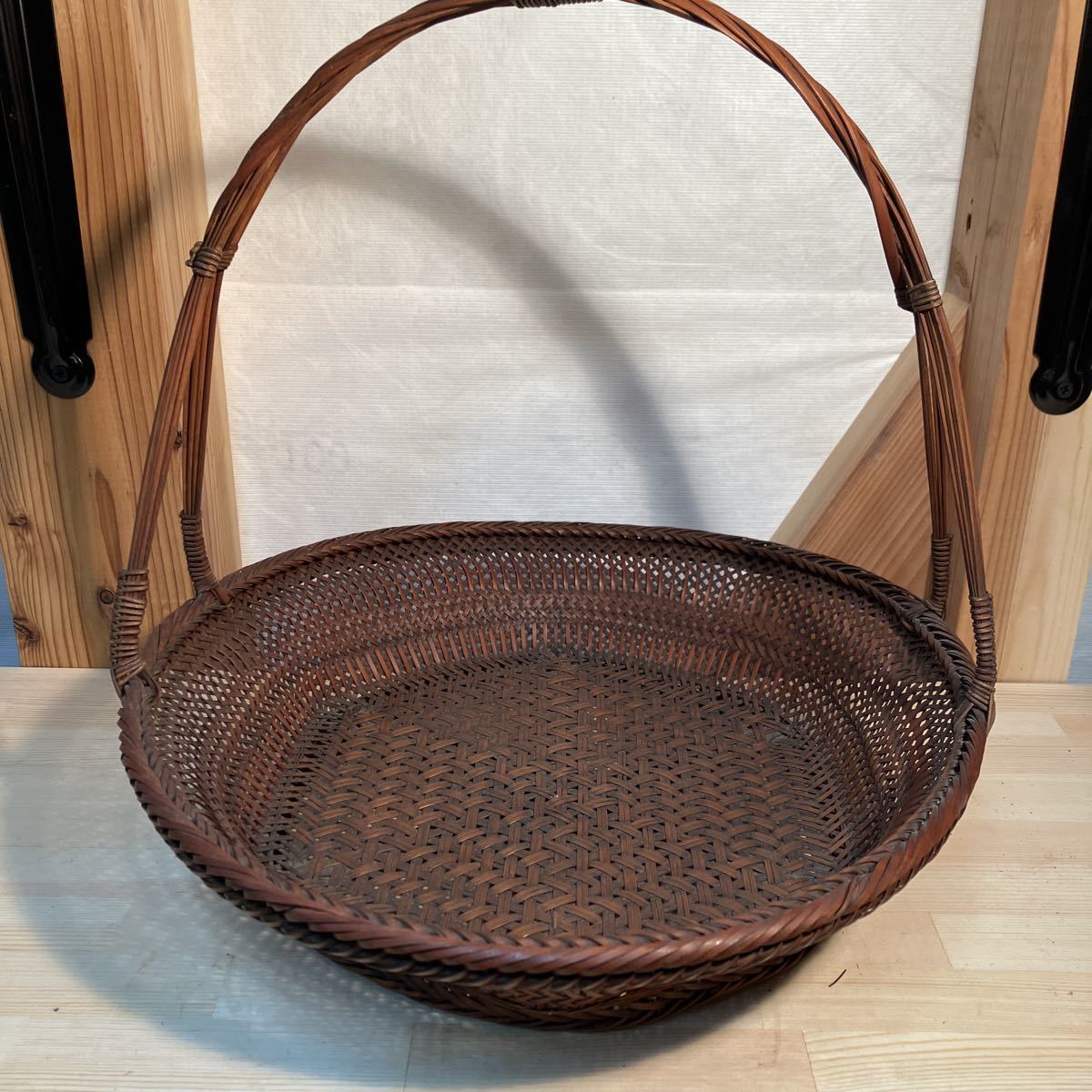 竹工芸 花籠 作家名有ります。サイズ直径36cm高さ36cm ヴィンテージ