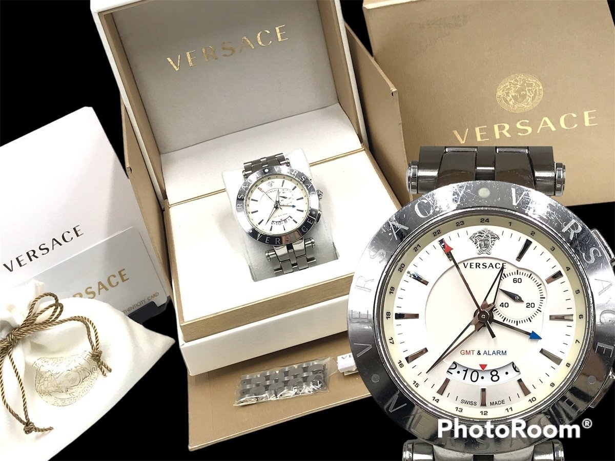 VERSACE ヴェルサーチ GMT ALARM 29G ステンレスシルバー 白文字盤 