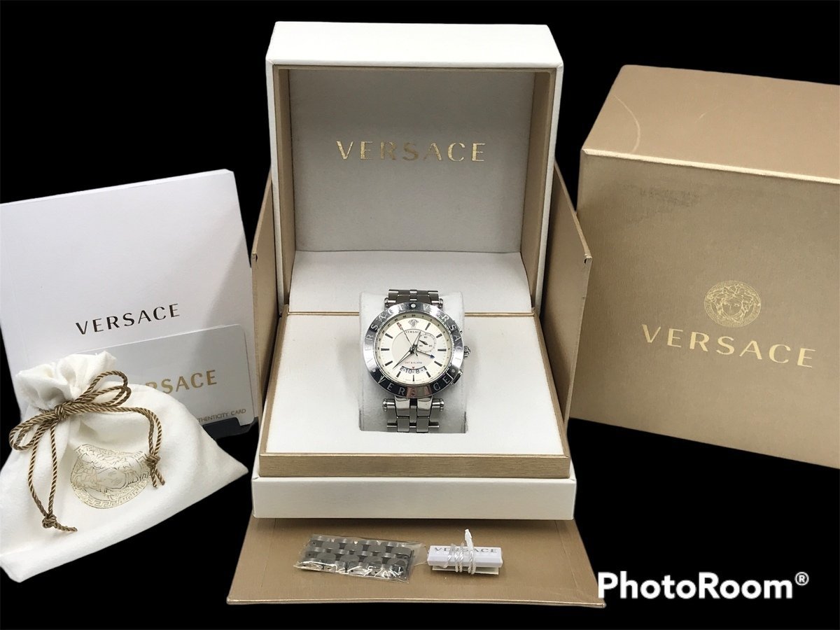 VERSACE ヴェルサーチ GMT ALARM 29G ステンレスシルバー 白文字盤 