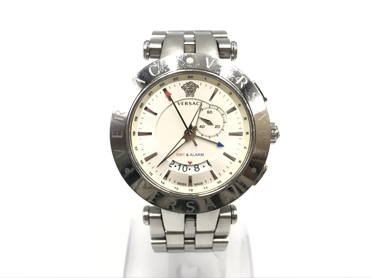 VERSACE ヴェルサーチ GMT ALARM 29G ステンレスシルバー 白文字盤 