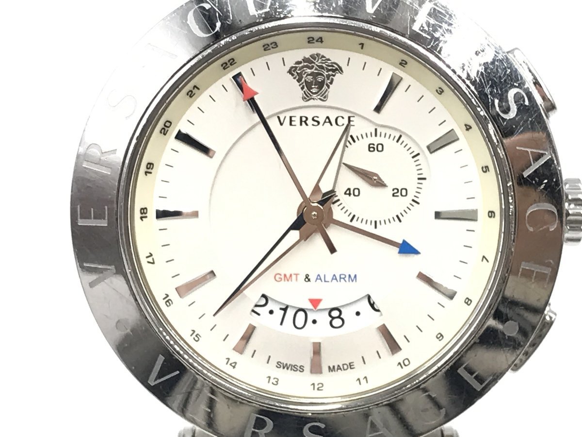 VERSACE ヴェルサーチ GMT ALARM 29G ステンレスシルバー 白文字盤 