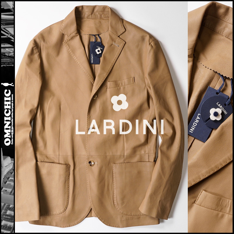 訳あり■新品20万【LARDINI×CAIRNS】極上カーフレザー100％/ブートニエール付ラルディーニが紡ぐノッチドラペルテーラードジャケット48