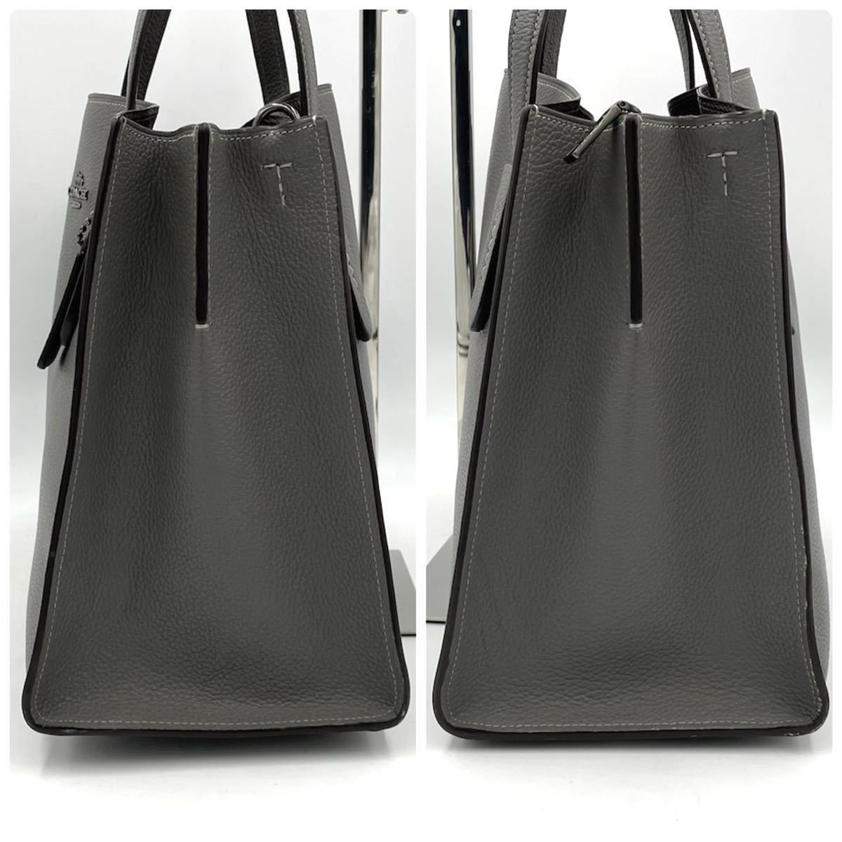 【美品】COACH コーチ トートバッグ 2way チャーリー ラージ ビジネスバッグ ブリーフケース グレー レザー メンズ レディース チャーム