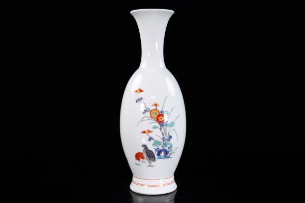 十二代 酒井田柿右衛門作 角福 渦福銘 花鳥文花瓶 高さ31.5cm 花入