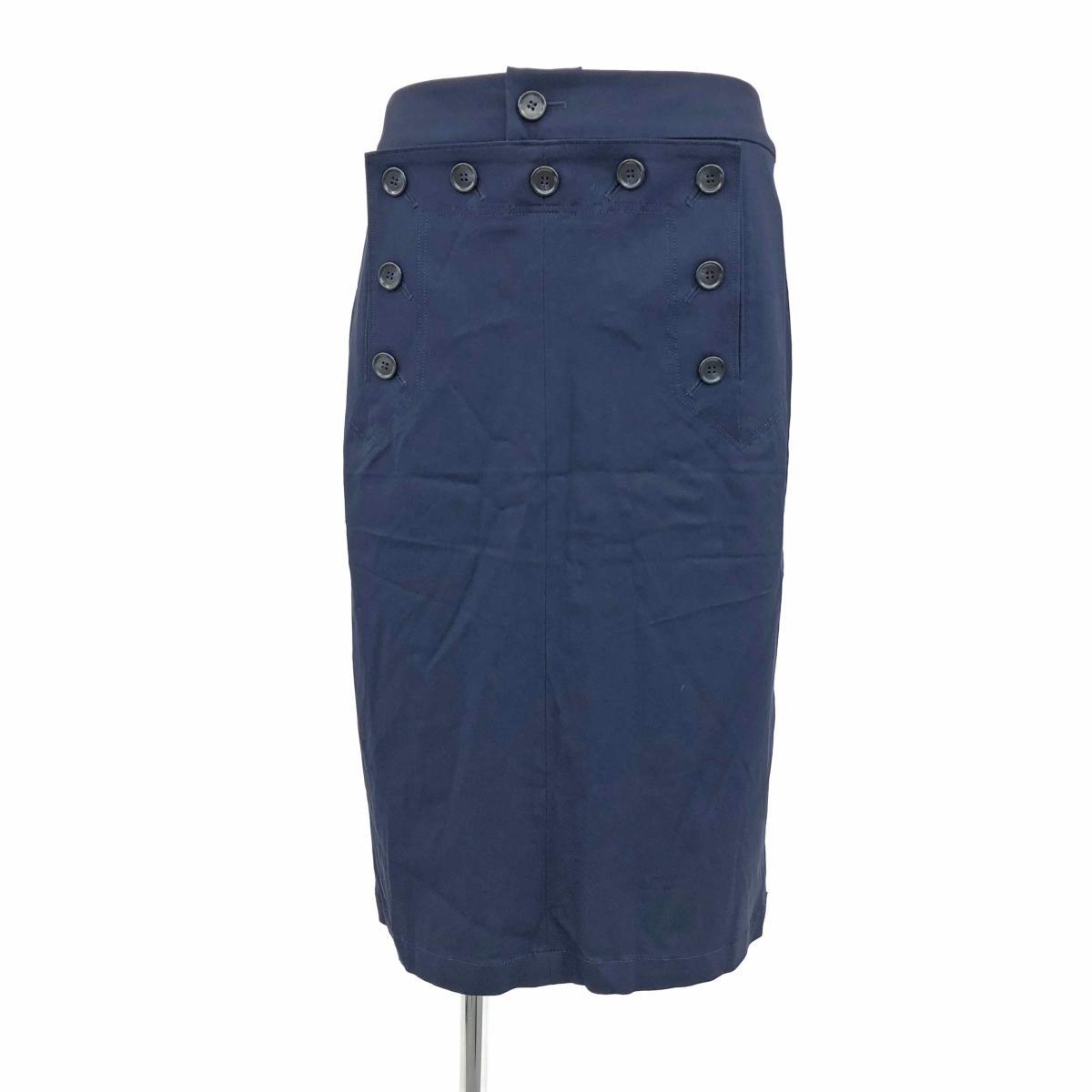 美品◆JEAN PAUL GAULTIER ジャンポールゴルチエ タイトスカート サイズ42◆ ネイビー レディース ボトムス 無地 レースアップ ボタン