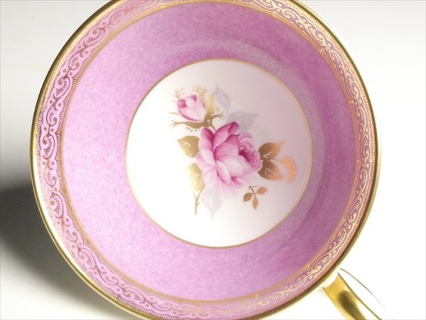 n33 エインズレイ 金彩 見込みバラ絵 ピンク パープル カップ＆ソーサー 2色 2客 エインズレイ | 金彩
