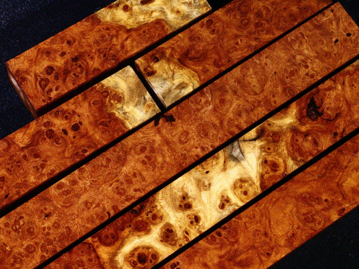 花梨 瘤杢 葡萄杢 無垢材(5-1-44) 合計6点 W121～262㎜×D33㎜×H33㎜ 