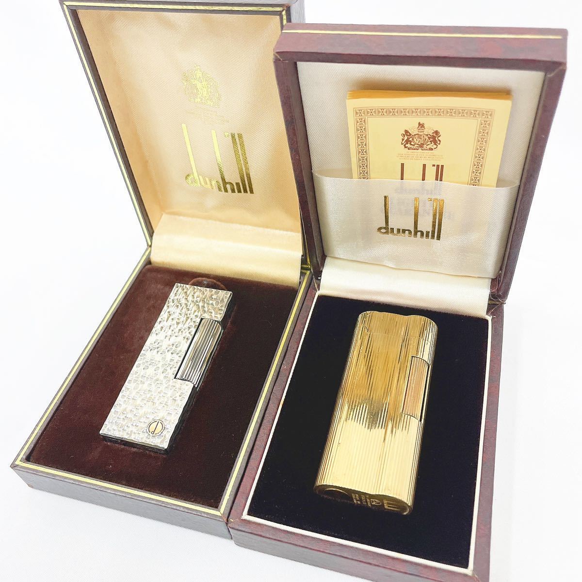 dunhill ダンヒル ガスライター 2点 まとめて Sライン ゴールド 20 MICRONS ミクロン/シルバー 手彫り風 ケース付き 喫煙具 R尼1225○