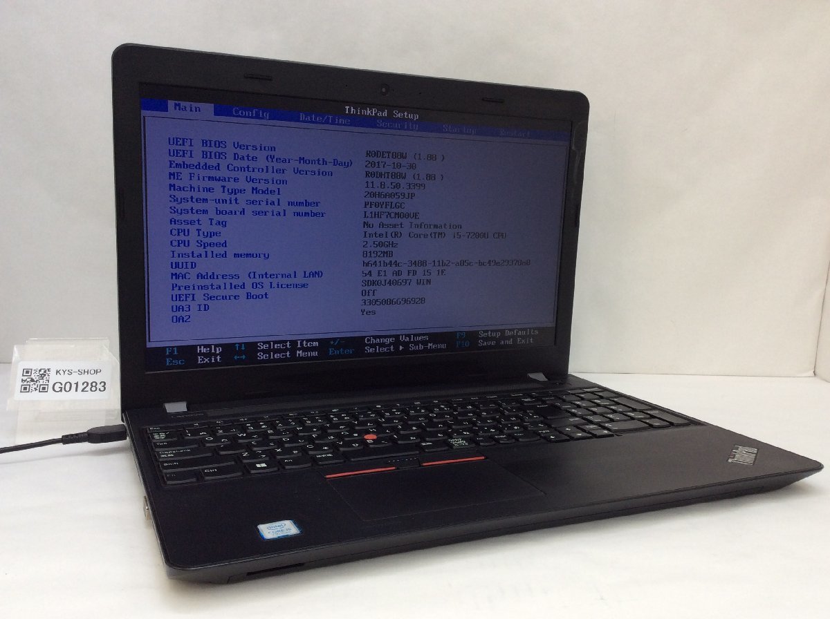ジャンク/ LENOVO 20H6A059JP ThinkPad E570 Intel Core i5-7200U メモリ8.19GB HDD500.1GB 【G01283】
