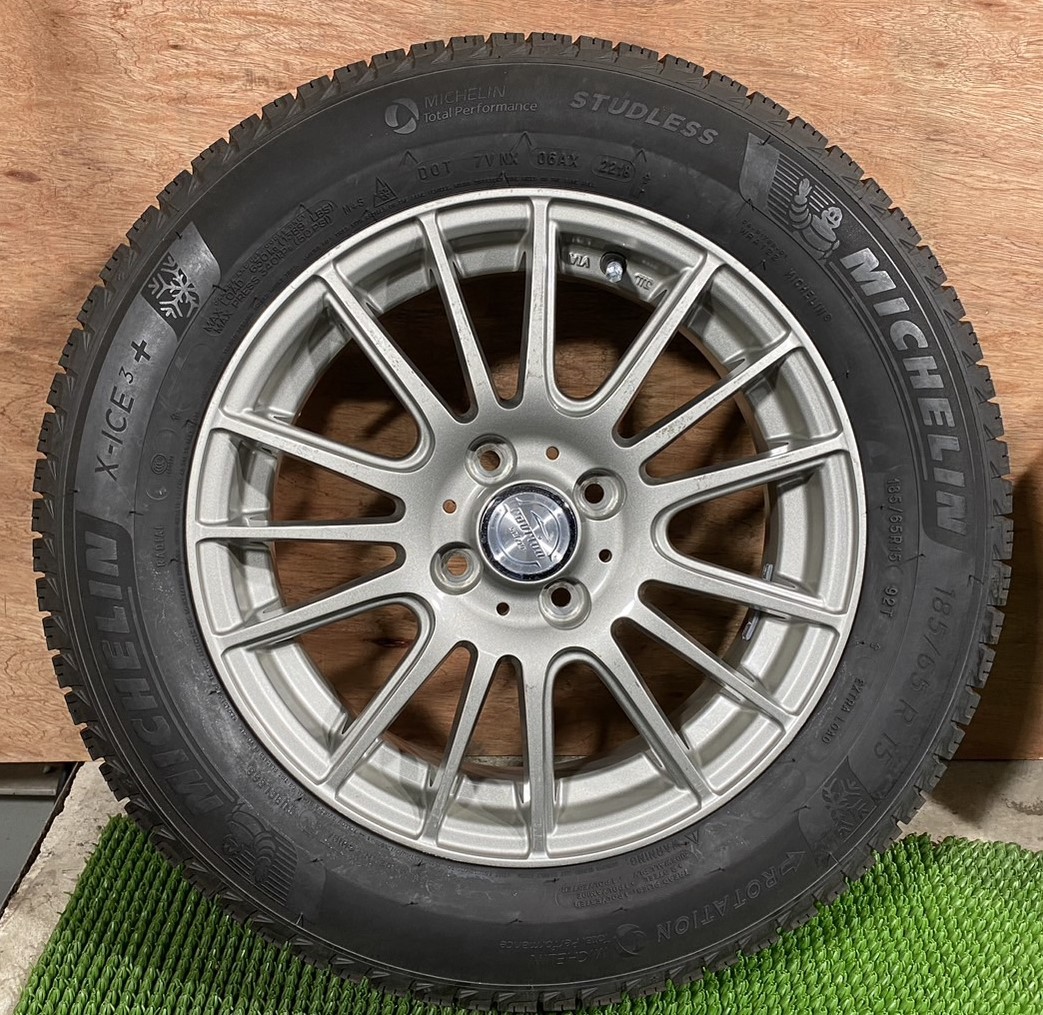 185/65R15 MICHELIN【2018年】(社外アルミホイール) 15X5，5J ET42 4H/100 4本セット！ | Michelin 185／65R15（ホイール穴数5）（サマータイヤ・ホイール BSW Discount 日本