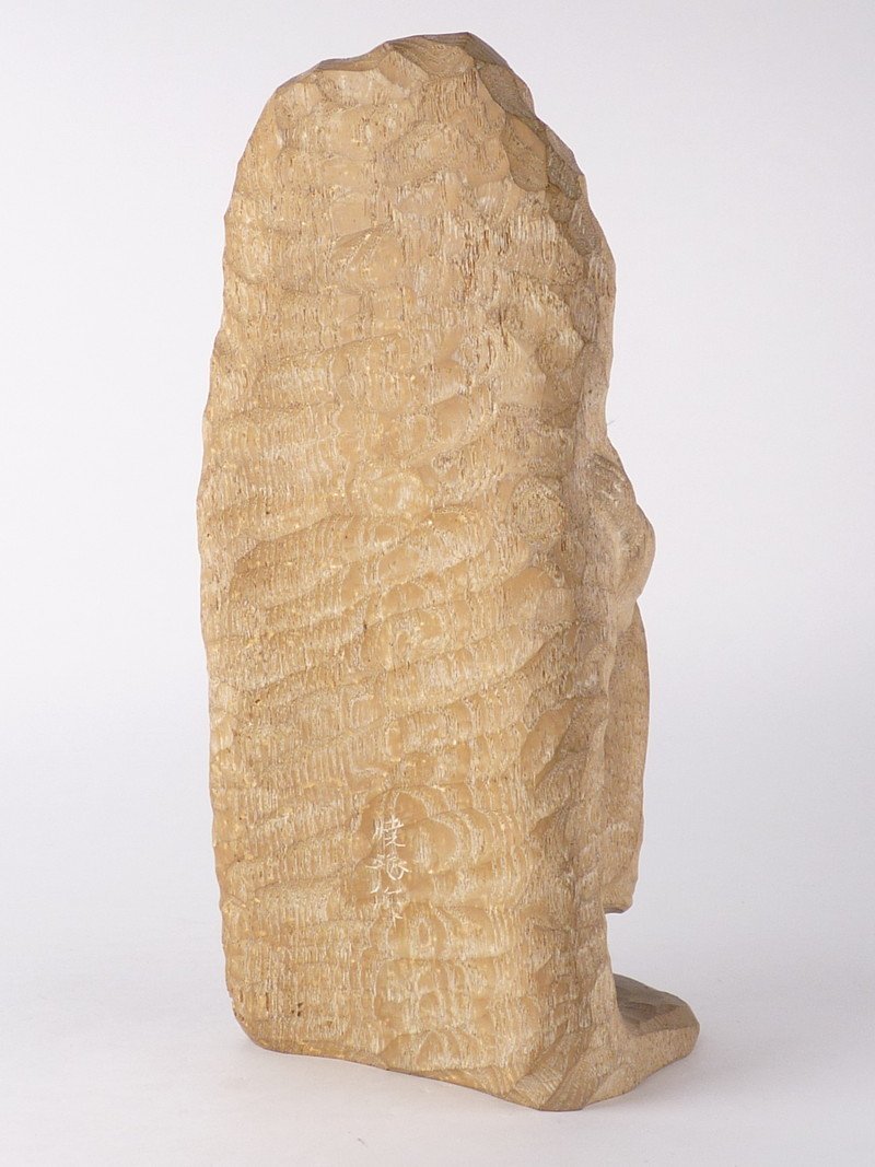 都屋 9 彫刻家 石本暁海作 木彫り 置物 共箱 高さ 約31cm 幅 約14cm×約