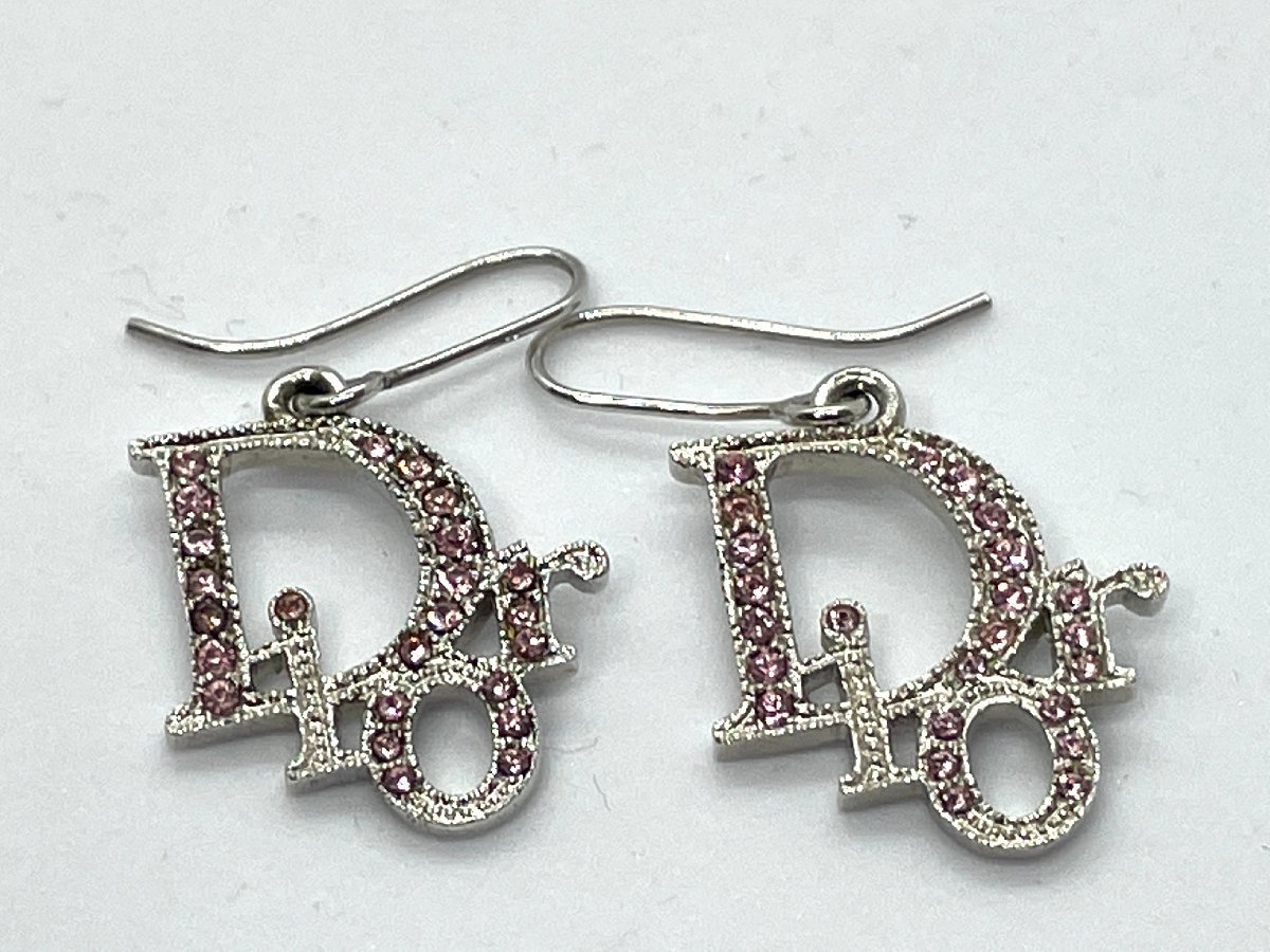 美品】Christian Dior ディオール ロゴ ピアス ストーン ☆サイズ…全長
