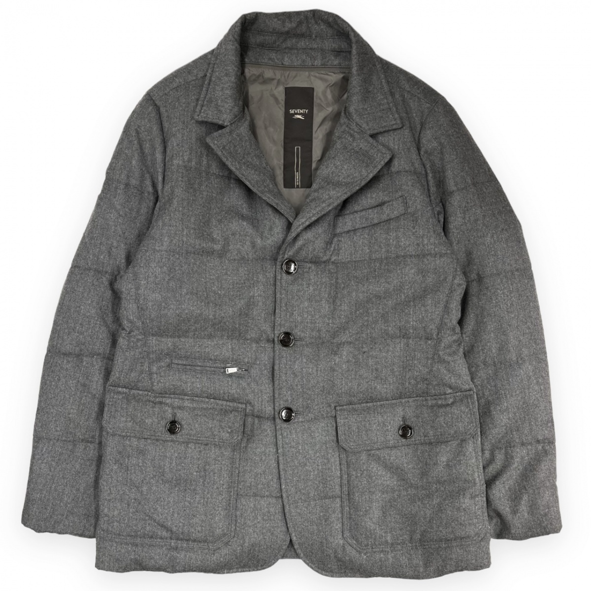 SEVENTY セブンティ 3釦 中綿 ウール テーラード ジャケット アウター ブレザー ライナー欠損 48 グレー