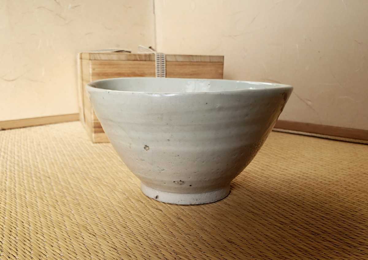 李朝中期 堅手御本茶碗 木箱付き 検 高麗 粉引 玄