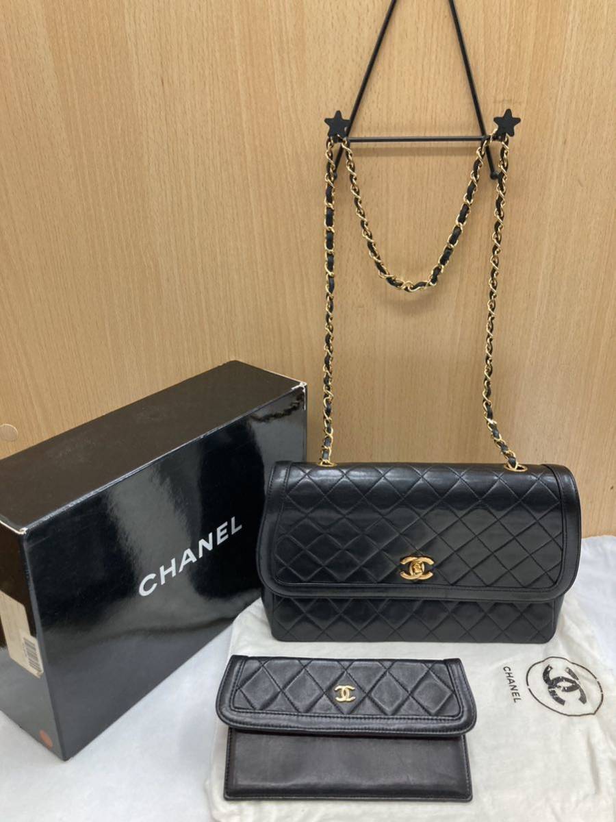 美品★ CHANEL シャネル マトラッセ ポーチ付き チェーンショルダーバッグ ラムスキン ココマーク 斜め掛け レディース