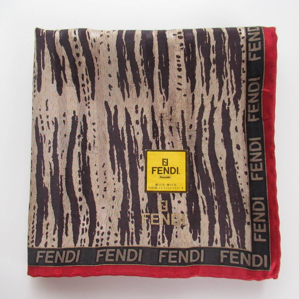 □未使用 FENDI フェンディ シルク混 大判ハンカチ ミニスカーフ□ ふ