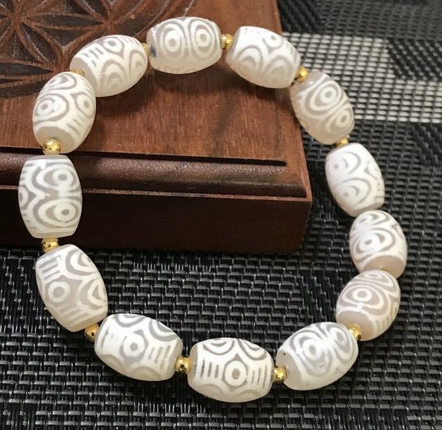 龍眼天珠 13個のブレス★約13.5ミリ×10ミリ★チベット　伝統