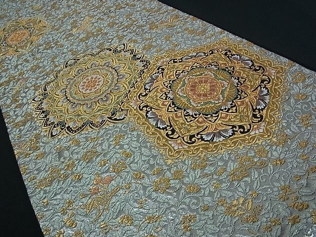 花美人□六通柄袋帯 唐織 亀甲正倉院花文 金銀糸