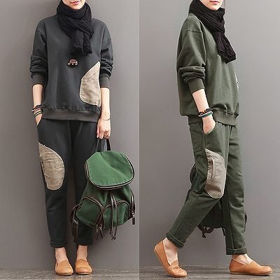 【秋冬】レディース 上下セット トップス ロングパンツ クルーネック パーカー スポーツ服 グレー XL