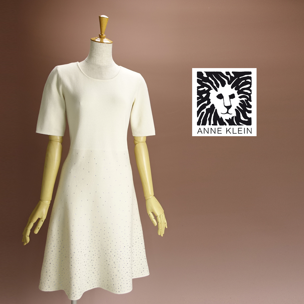 新品 アンクライン 11号～13号 オフホワイト 白 Aライン ニットワンピース パーティドレス 半袖 結婚式二次会 披露宴 オフィス 華輝28K0904