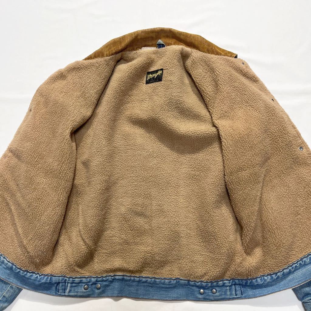 70s 80s USA製 Wrangler 襟コーデュロイ 裏ボア デニムジャケット