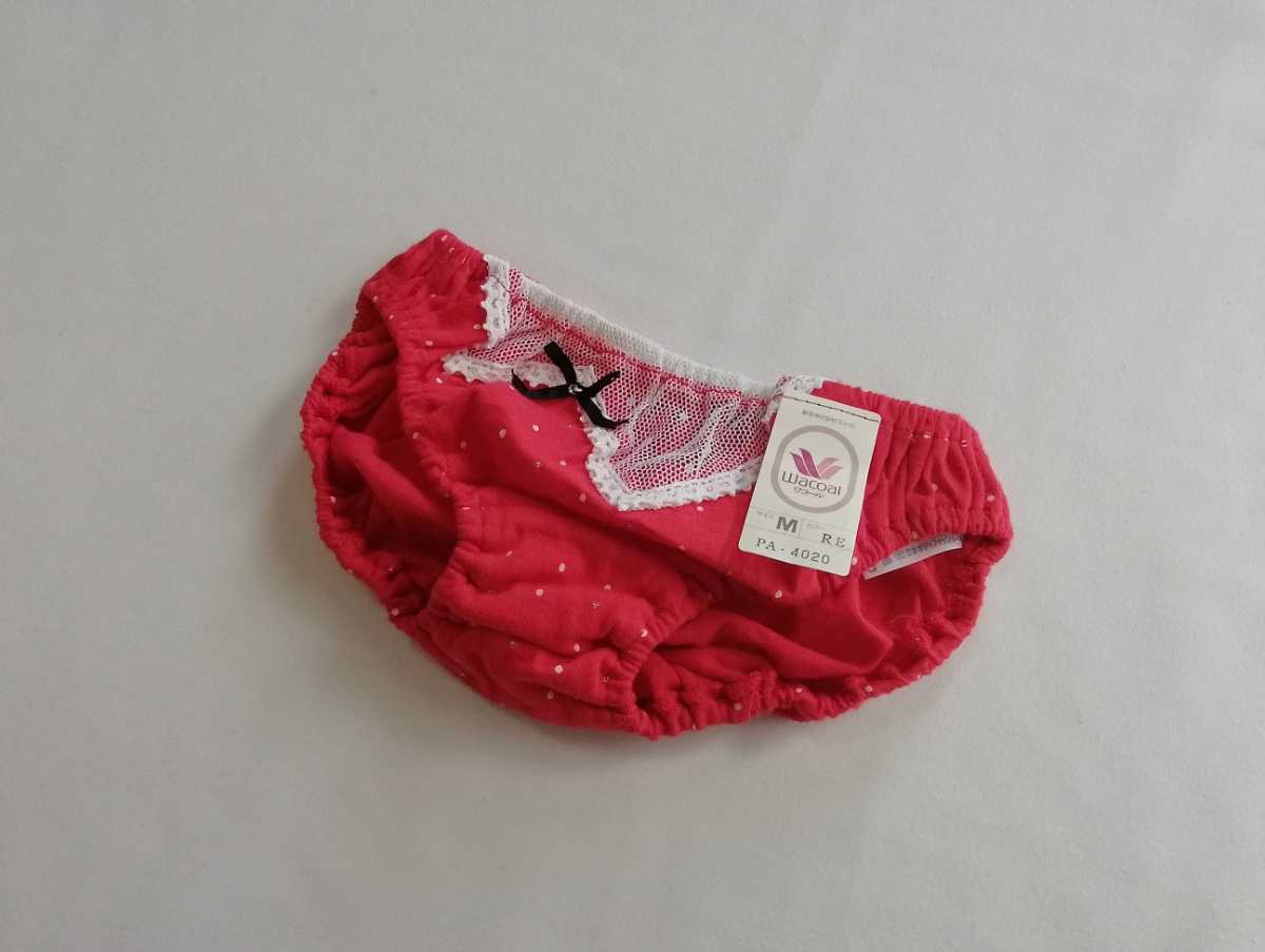 Wacoal 　レトロ　ワコール　ドット柄　フロントメッシュレース　黒リボン　極小スキャンティ　ビキニショーツ　Mサイズ　新品