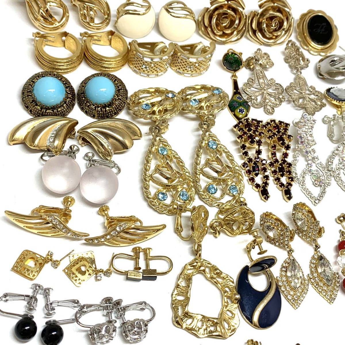 ［イヤリング・ピアスおまとめ］重量約307.3g カラーストーン HANAE MORI 森英恵 HM JS ヴィンテージ 大ぶり カメオ earring pierce CE0 f