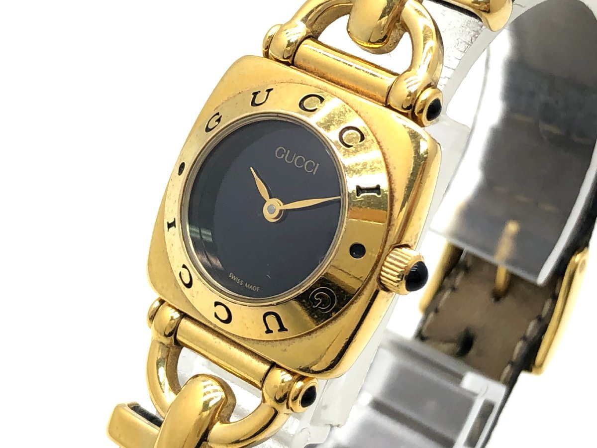 グッチ GUCCI 6300L ホースビット ゴールド 腕時計 クォーツ - 黒文字 