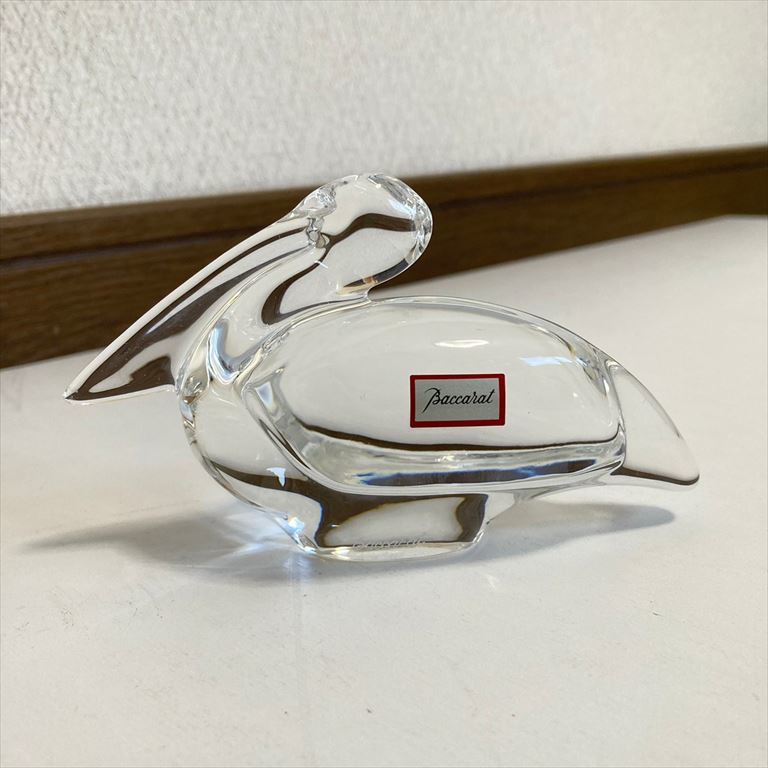 【Baccarat】 バカラ クリスタルガラス フィギュリン 箱付 ◆ペリカン・鳥 ◆置物 珍品・ブランド インテリア オブジェ・ペーパーウェイト