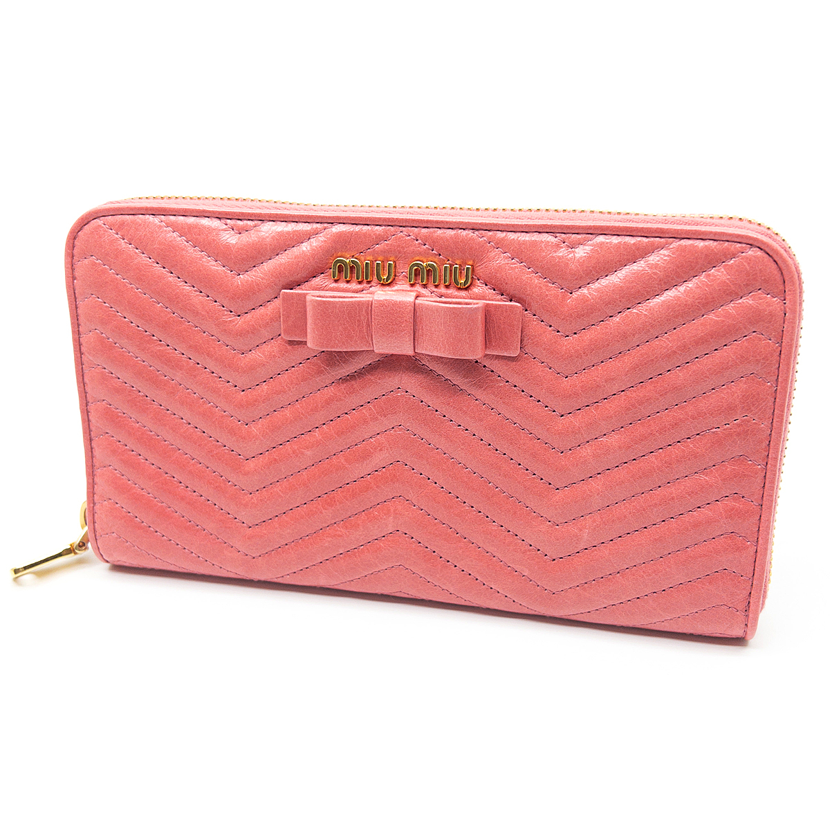1円】 美品 ミュウミュウ ロゴ リボン ラウンドファスナー長財布 1円】 美品 ミュウミュウ ロゴ リボン ラウンドファスナー長財布
