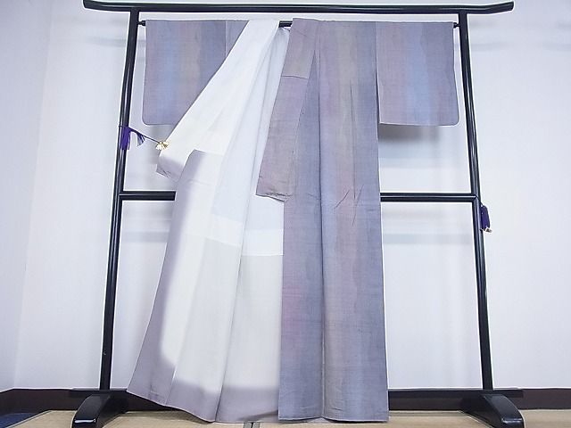 平和屋着物□本真綿紬 よろけ縞 逸品 ua1267 逸品 正絹 よろけ縞