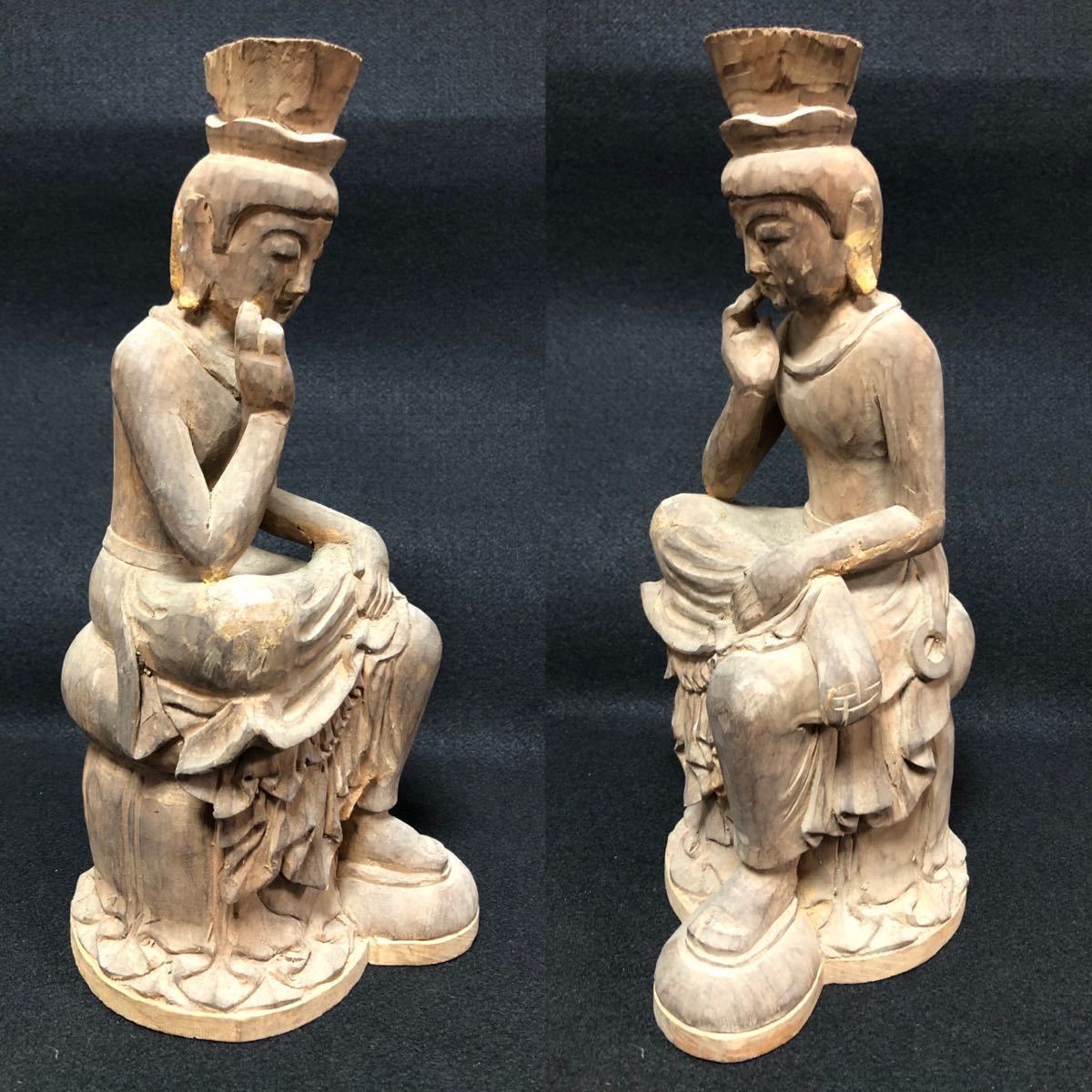 古美術 古い木彫弥勒菩薩 弥勒如来像 高さ35cm 仏教美術 木造 仏教美術