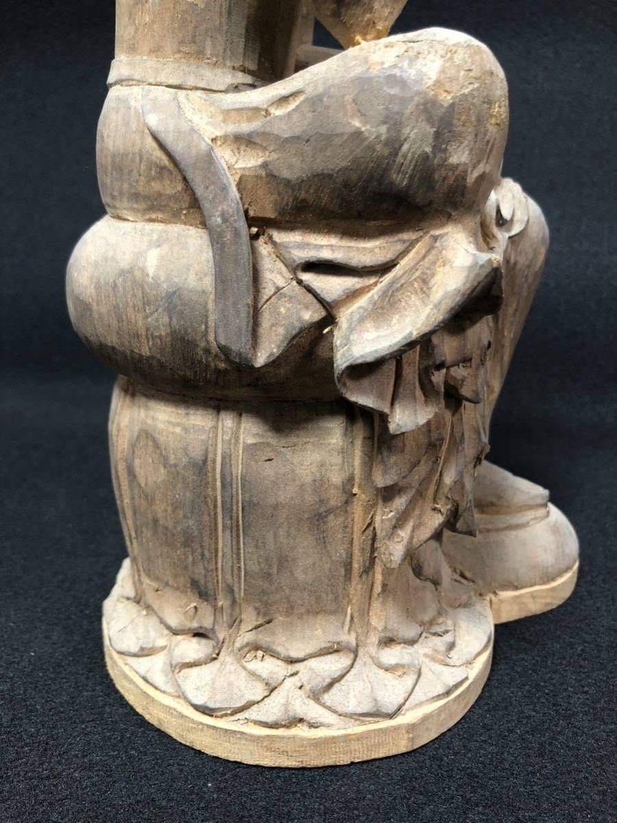 弥勒菩薩 木製 木彫り アンティーク 置物 仏教美術 阿弥陀如来 古美術 古い木彫弥勒菩薩 弥勒如来像 高さ35cm 仏教美術 木造 仏教美術