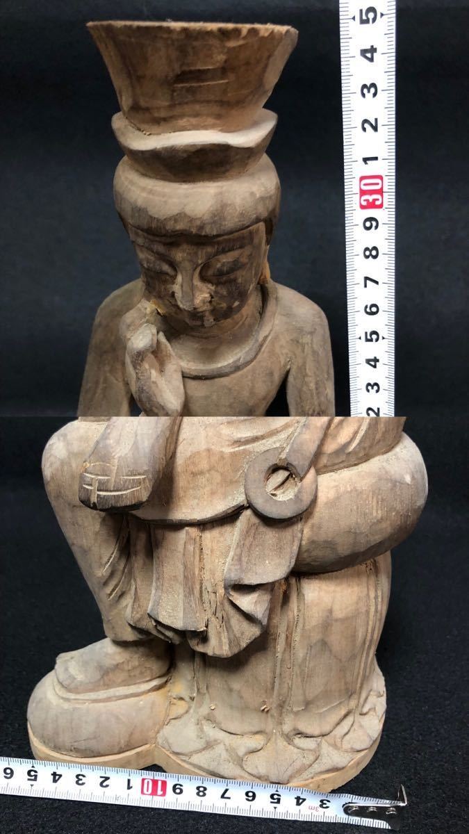 古美術 古い木彫弥勒菩薩 弥勒如来像 高さ35cm 仏教美術 木造 仏教美術